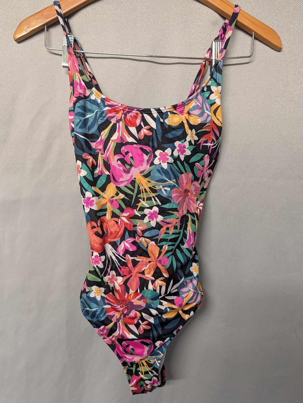 Hurley Black Floral One-Piece Swimsuit with Multicolor Blooms